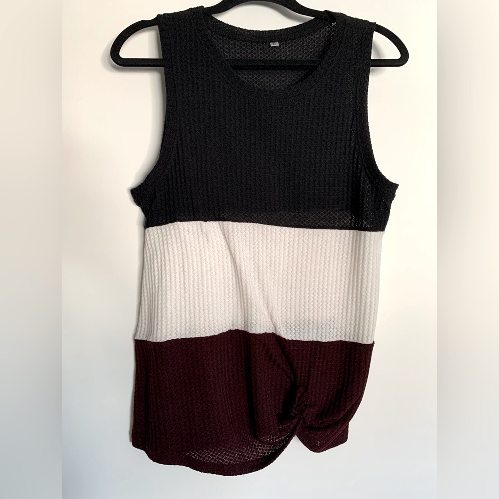 Black, White, and Purple Waffle Knot Tank Top Size Large